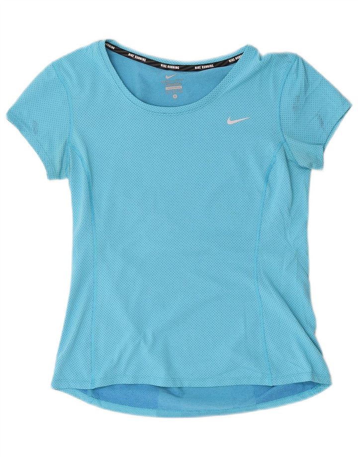 Nike Camiseta Dri Fit para mujer UK 10 Small Blue Colourblock Poliéster