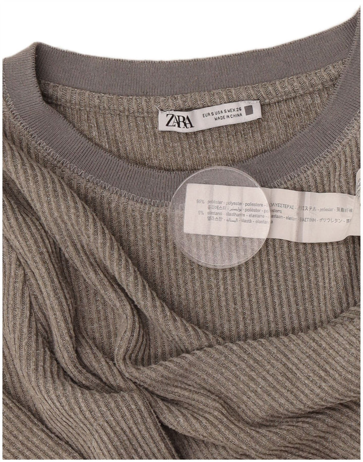Zara Mujer Top Manga Larga UK 40 Pequeño Poliéster Gris