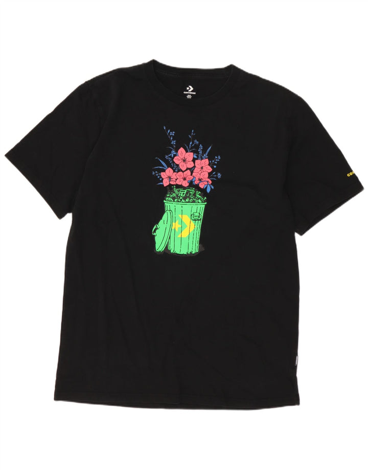 CONVERSE Camiseta estampada para hombre Top mediano de algodón floral negro