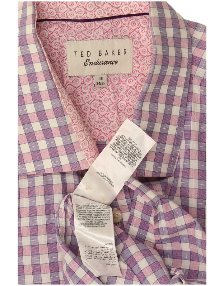Ted Baker Camisa para hombre Talla 16 Algodón a cuadros morado grande