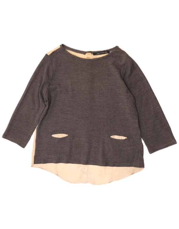 Zara Blusa de manga 3/4 para mujer UK 46 Large Grey Colourblock