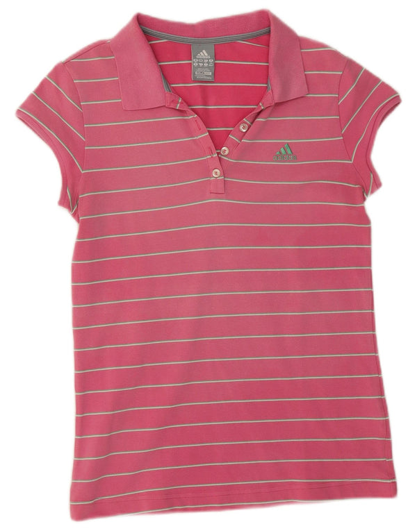 Adidas - Polo Clima 365 para mujer, talla grande, color rosa, algodón a rayas