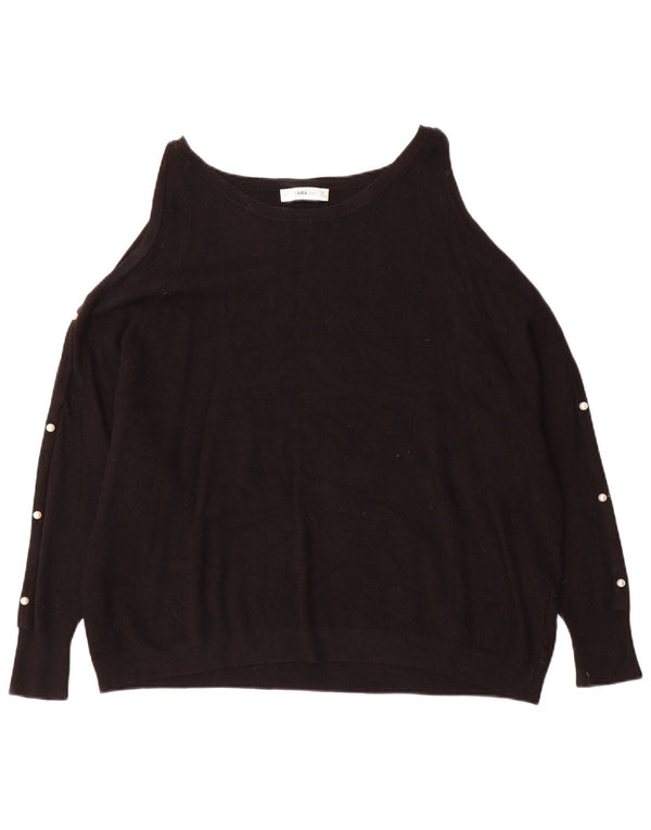 Zara Suéter tipo jersey con cuello barco y hombros descubiertos para mujer UK 46 Grande Negro