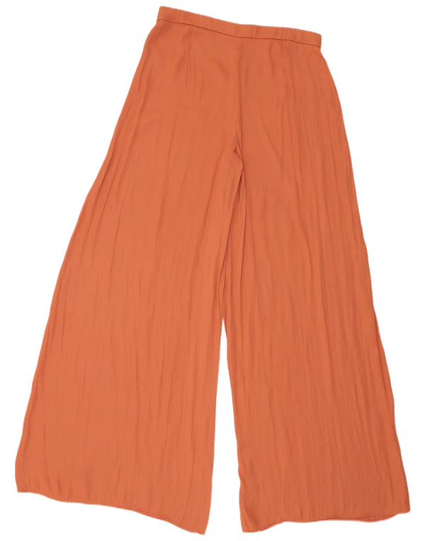 Zara Mujer Pantalones Anchos De Cintura Alta Grande W30 L35 Poliéster Naranja