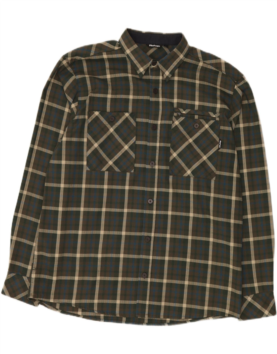 ROHAN Camisa de franela para hombre Poliéster a cuadros caqui grande