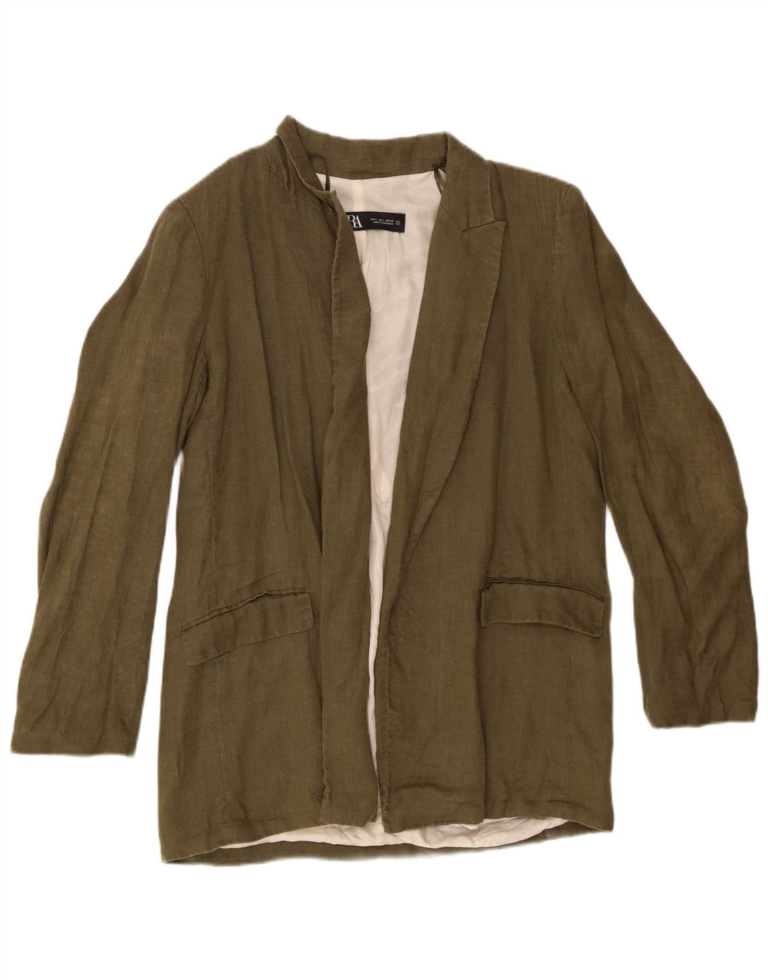 Zara Chaqueta Americana Abierta para Mujer Reino Unido 46 Grande Lino Caqui