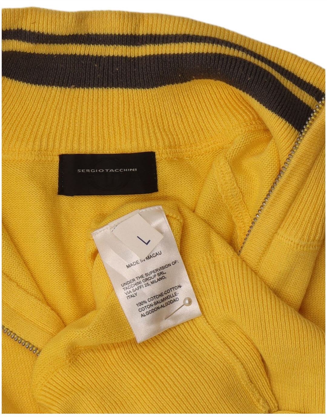 Sergio Tacchini - Jersey para hombre con cuello y cremallera, talla grande, algodón amarillo