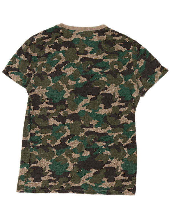 Superdry Hombre Camiseta Top Large Verde Camuflaje Algodón