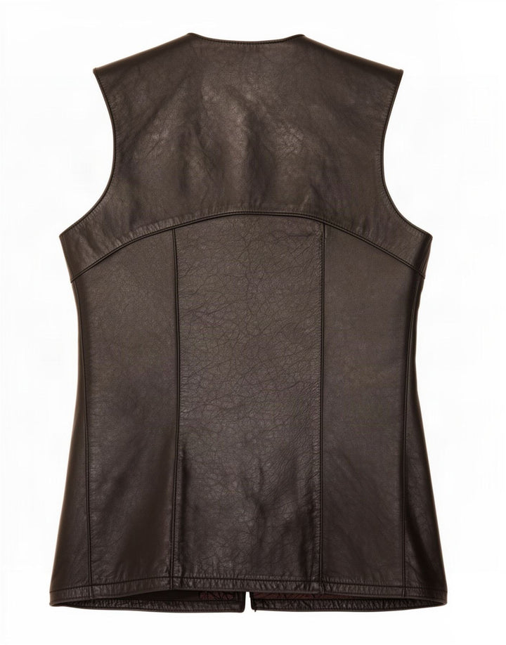 Vintage mujer cuero Gilet Reino Unido 12 Medio Negro