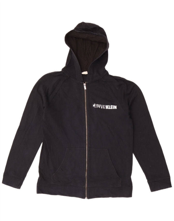 Calvin Klein Suéter con capucha y cremallera gráfica para hombre, tamaño mediano, negro