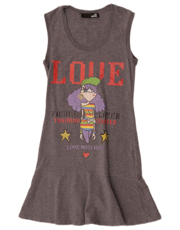 Moschino Vestido estilo camiseta sin mangas con gráfico para mujer UK 6 XS Gris