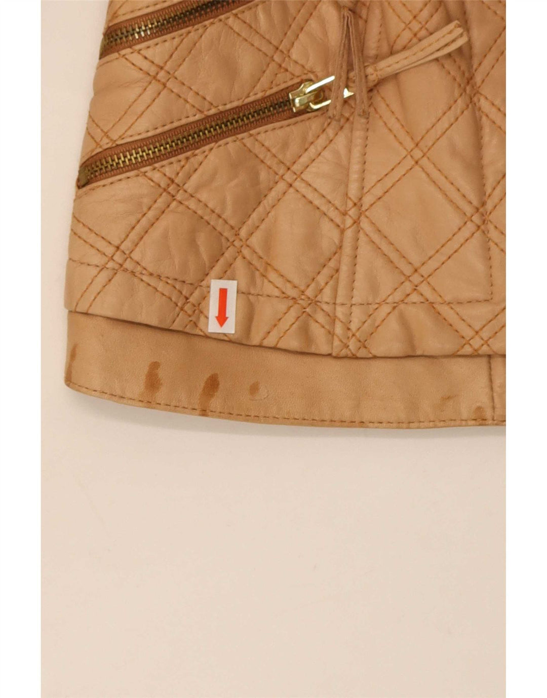 Zara Mujer Crop Chaqueta Acolchada De Piel Sintética UK 8 Small Beige Poliéster