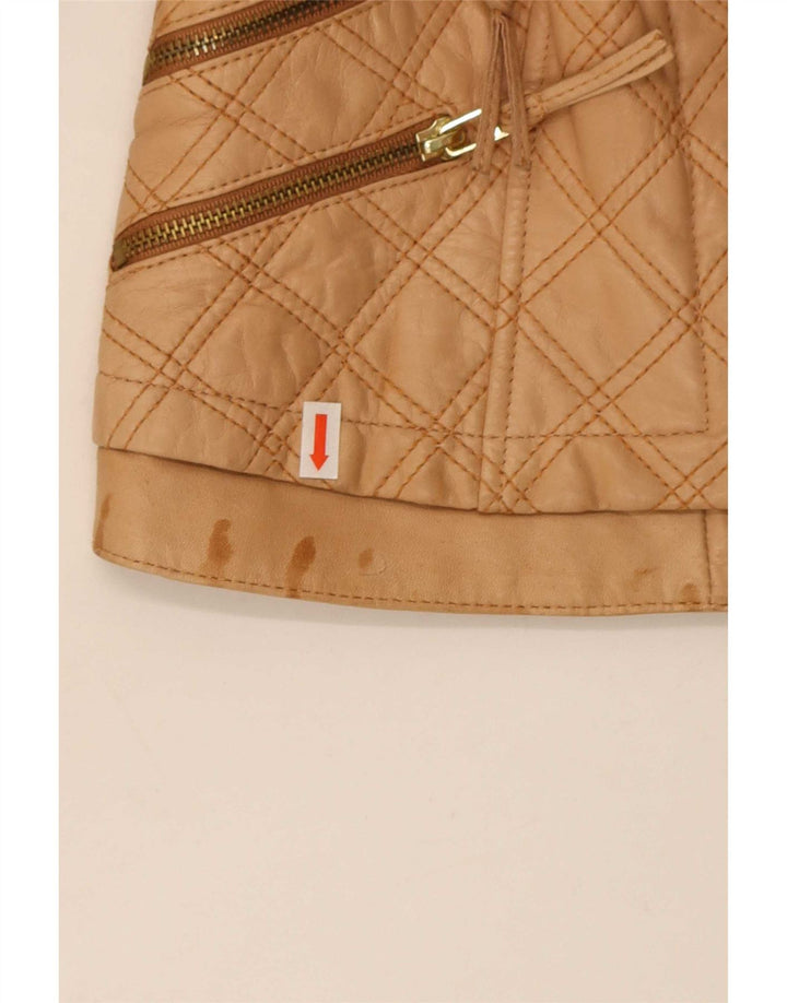 Zara Mujer Crop Chaqueta Acolchada De Piel Sintética UK 8 Small Beige Poliéster