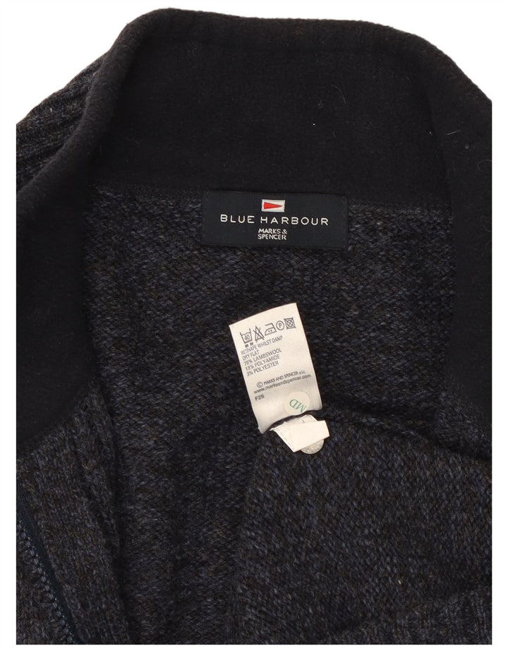 Marks & Spencer Suéter tipo cárdigan azul Harbor para hombre, tamaño grande, moteado en azul marino