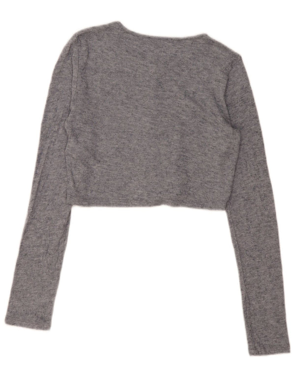 Zara Mujer Crop Cardigan Suéter UK 10 Small Gris Viscosa
