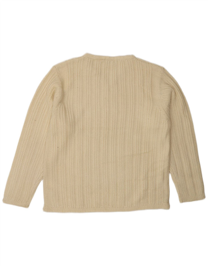 VINTAGE Hombres V-Cuello Jumper Suéter Grande De Lana Blanca