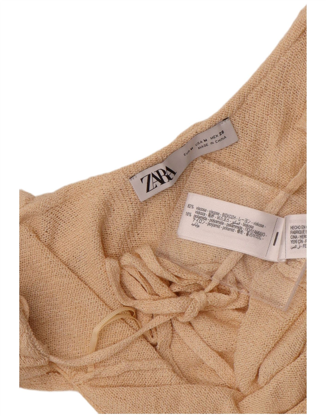 Zara Top corto con hombros descubiertos para mujer UK 42 Viscosa beige medio