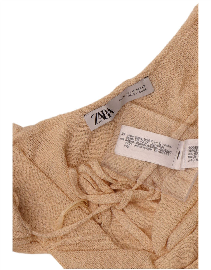 Zara Top corto con hombros descubiertos para mujer UK 42 Viscosa beige medio