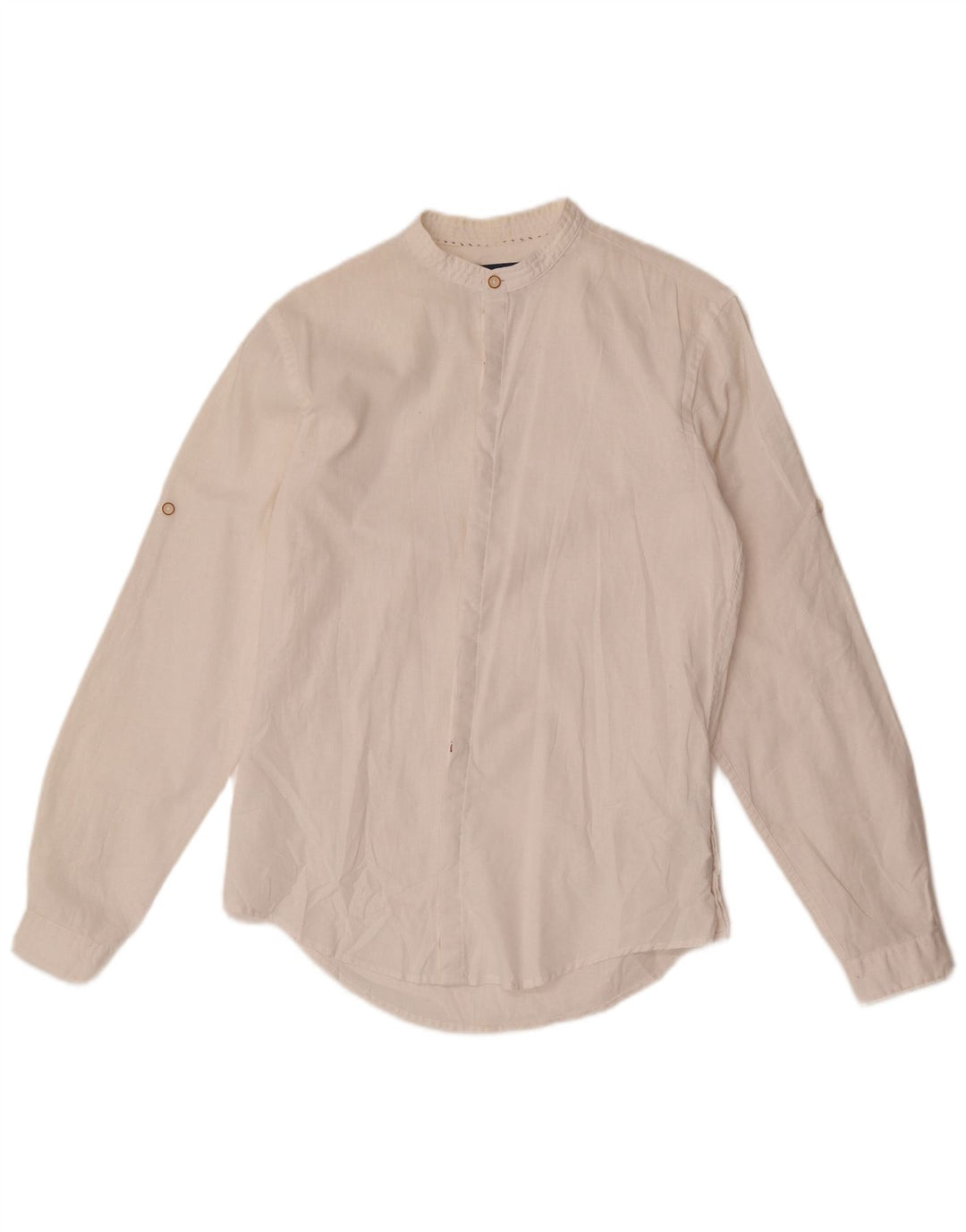 Zara Hombre Camisa Slim Fit Pequeña Lino Blanco