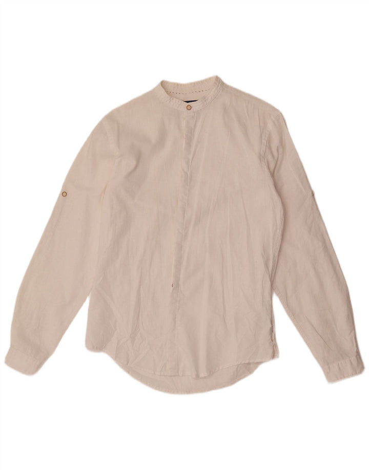 Zara Hombre Camisa Slim Fit Pequeña Lino Blanco