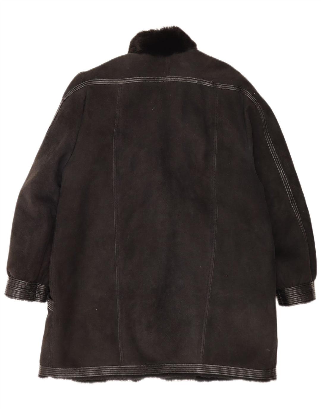 Vintage mujer shearling abrigo Reino Unido 16 grande negro
