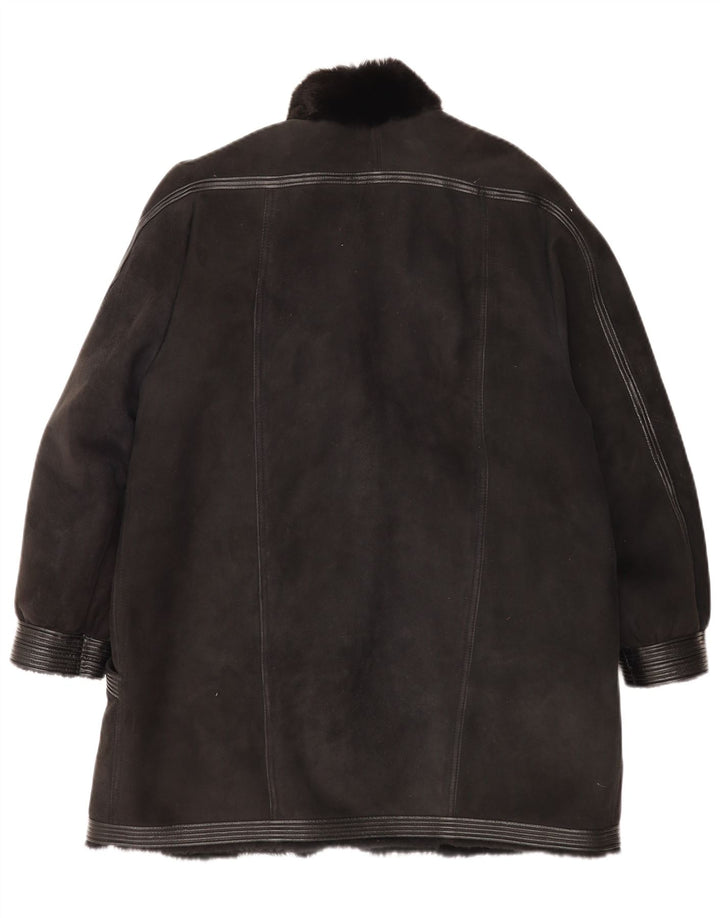 Vintage mujer shearling abrigo Reino Unido 16 grande negro