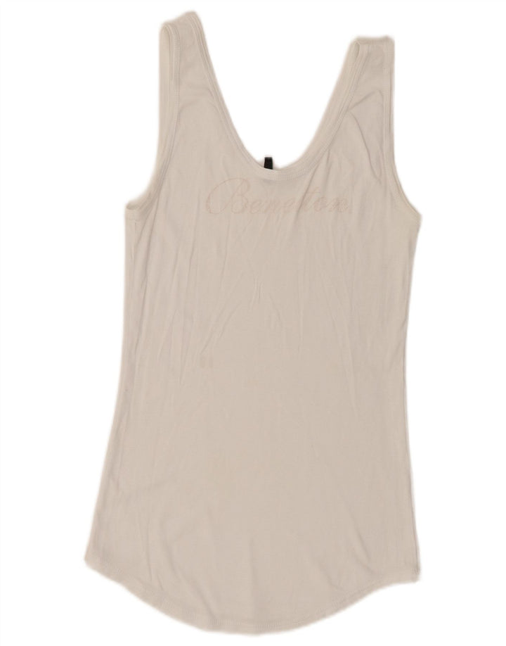 Benetton Top Sin Mangas Con Estampado De Mujer UK 6 XS Blanco