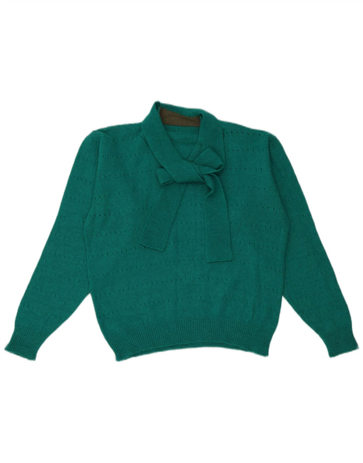 Vintage mujer V-cuello jumper suéter Reino Unido 14 verde medio
