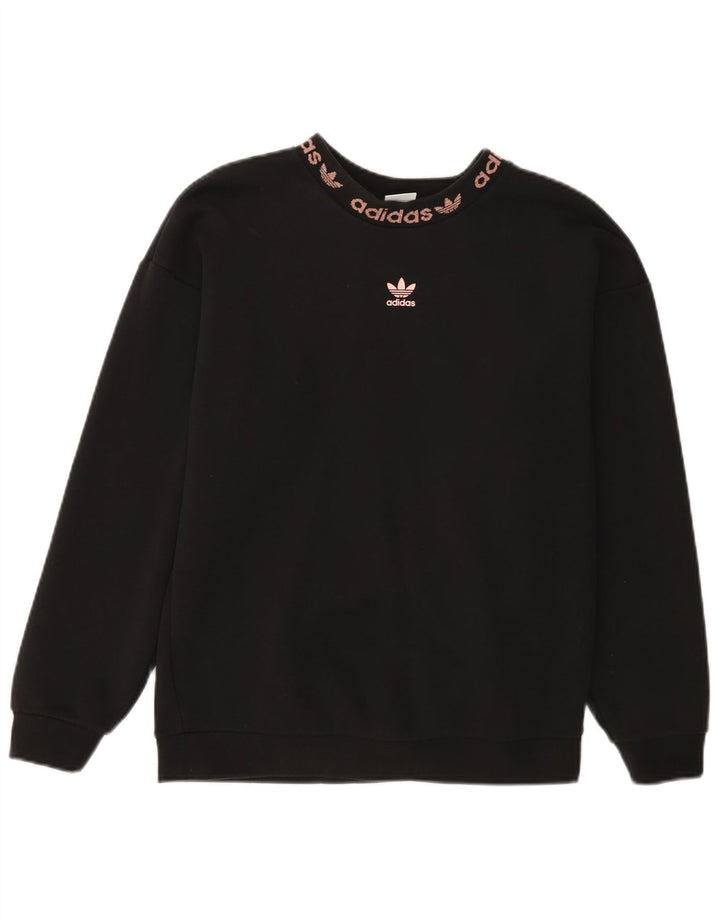 Adidas - Sudadera de gran tamaño con gráfico para mujer, talla 4, tamaño pequeño, algodón negro