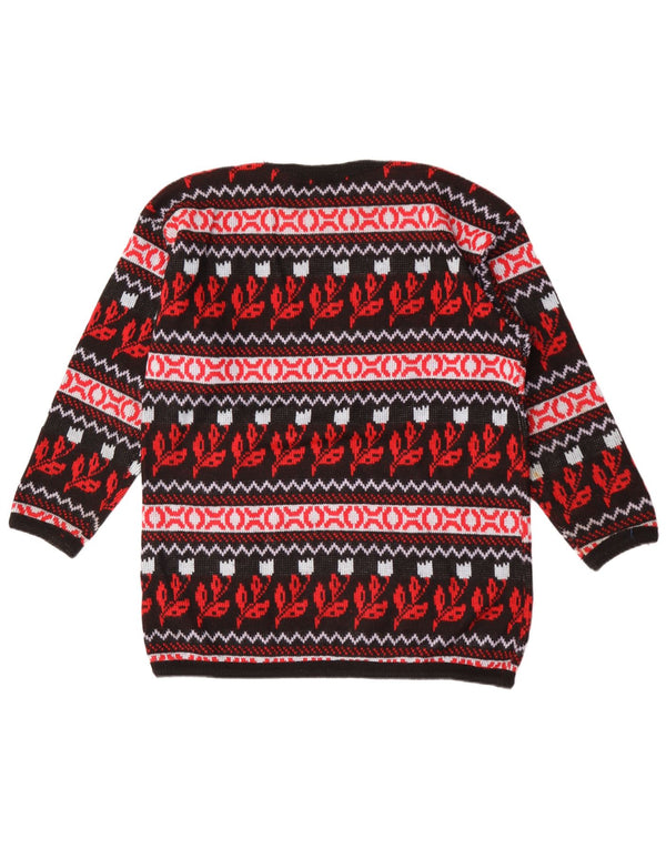 Vintage hombres cuello redondo jersey suéter medio multicolor floral acrílico