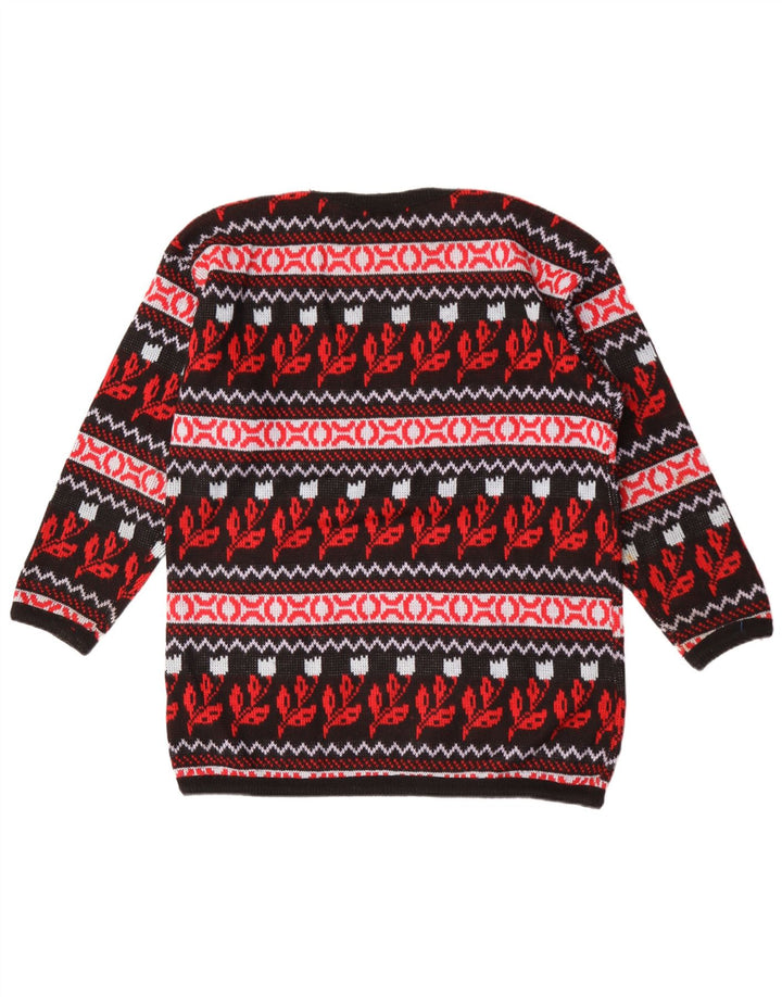 Vintage hombres cuello redondo jersey suéter medio multicolor floral acrílico