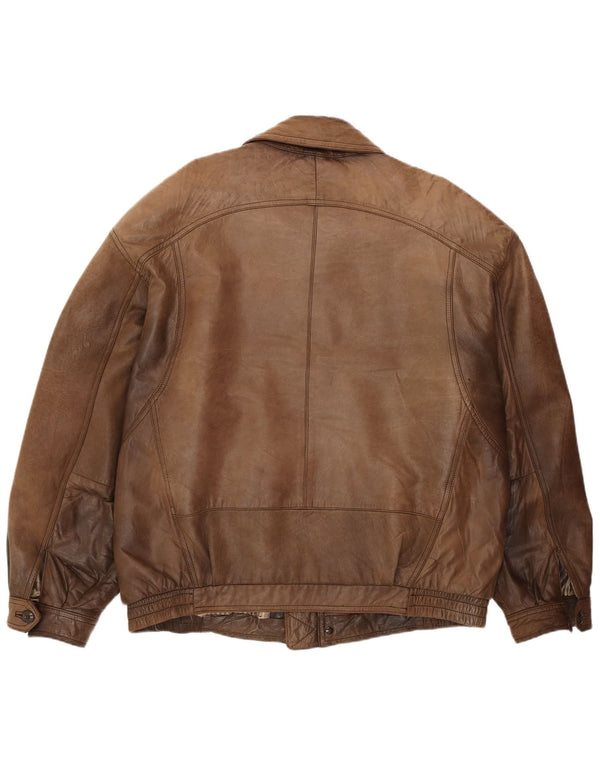 Vintage hombres bombardero chaqueta de cuero IT 54 2XL marrón cuero retro