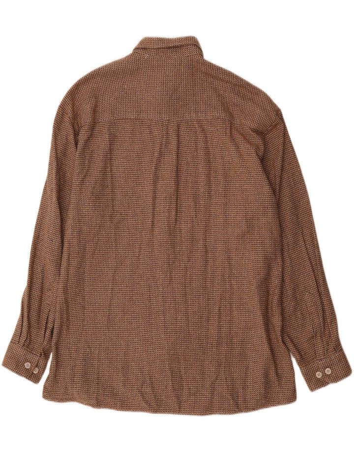 Camisa Vintage Hombre Talla 43 XL Algodón Pata de Gallo Marrón