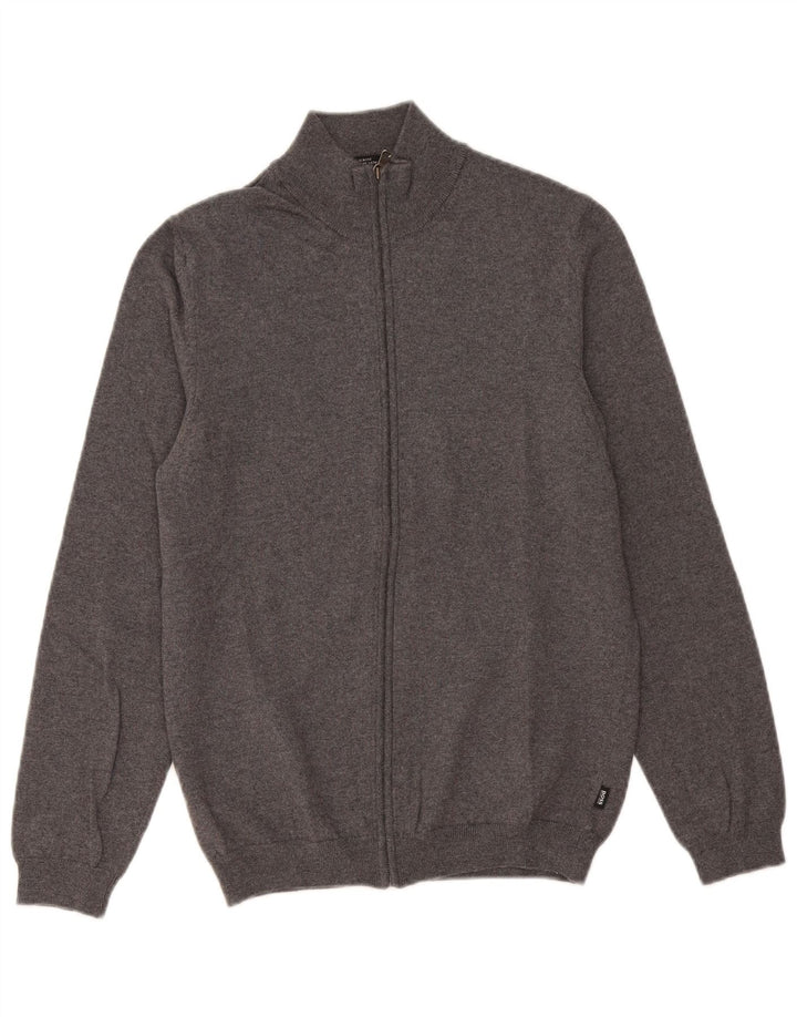 Hugo Boss Hombre - Cárdigan ajustado de lana merino gris medio