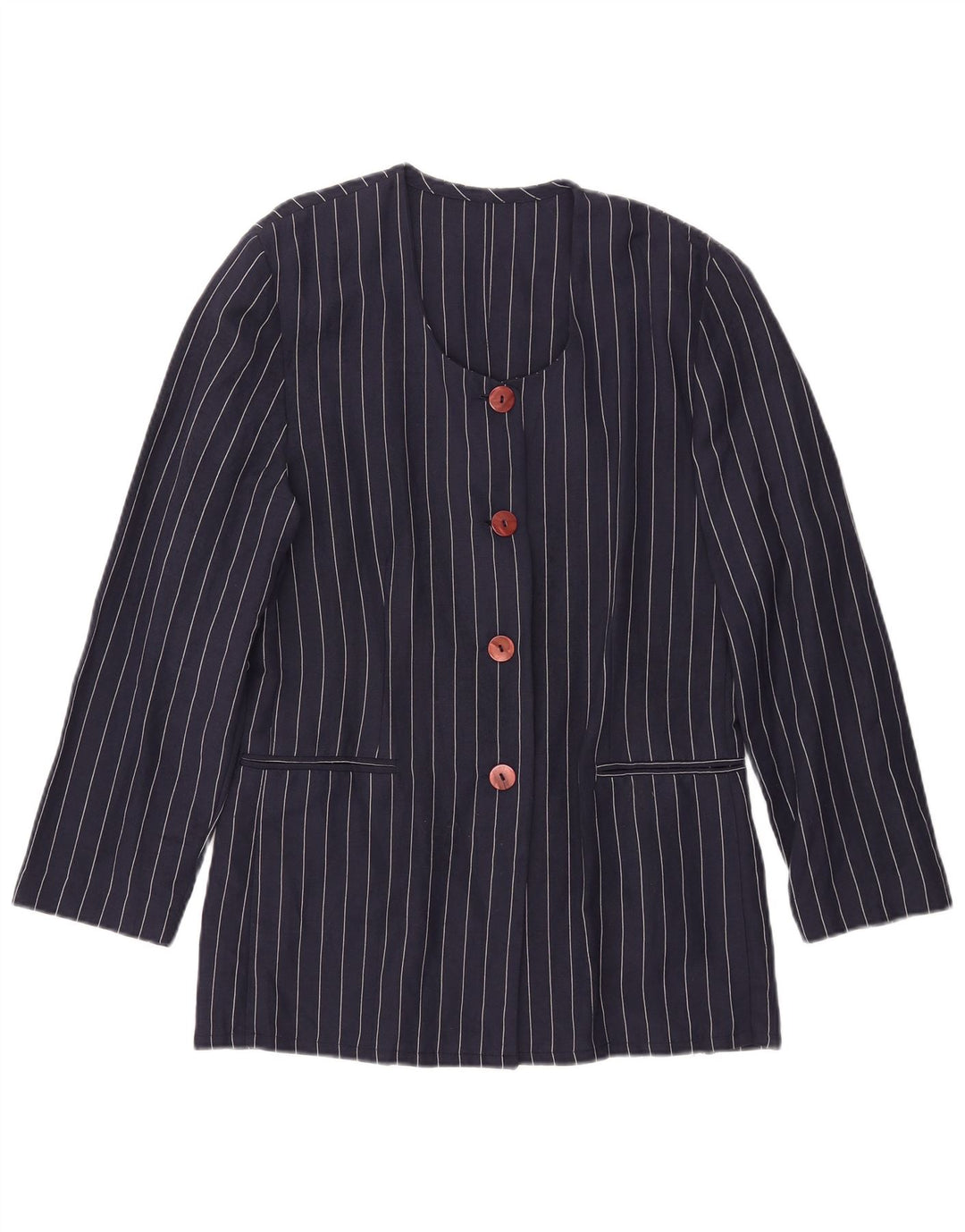 Vintage mujer 4 botones Blazer chaqueta IT 44 medio azul marino rayas