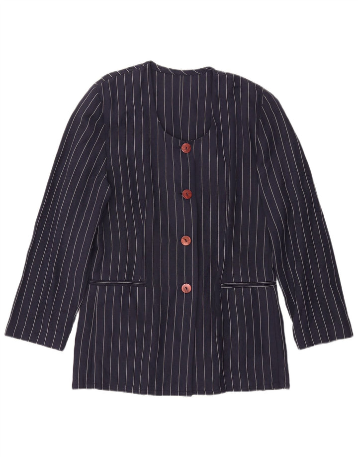 Vintage mujer 4 botones Blazer chaqueta IT 44 medio azul marino rayas