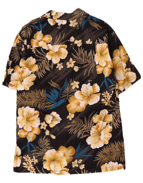 Vintage hombres camisa de manga corta grande negro floral algodón hawaiano