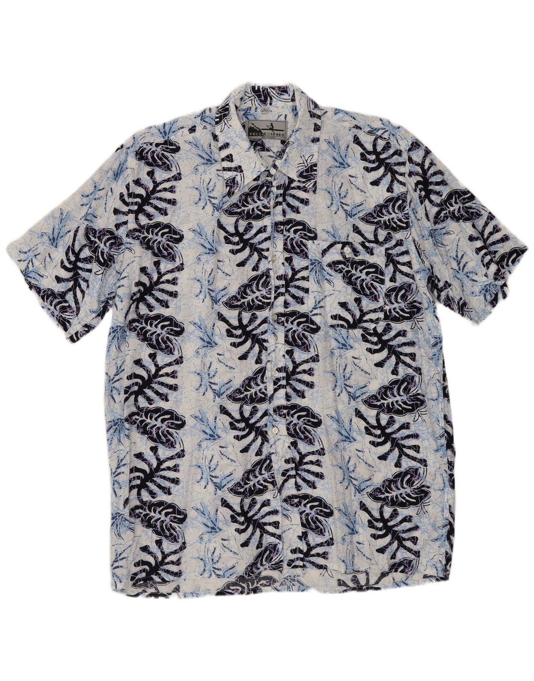 FOLLIE Camisa de manga corta para hombre Talla 41/42 Grande Viscosa floral azul marino