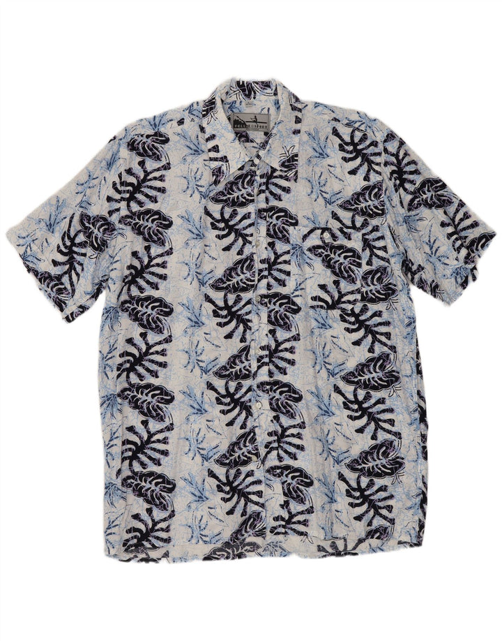 FOLLIE Camisa de manga corta para hombre Talla 41/42 Grande Viscosa floral azul marino