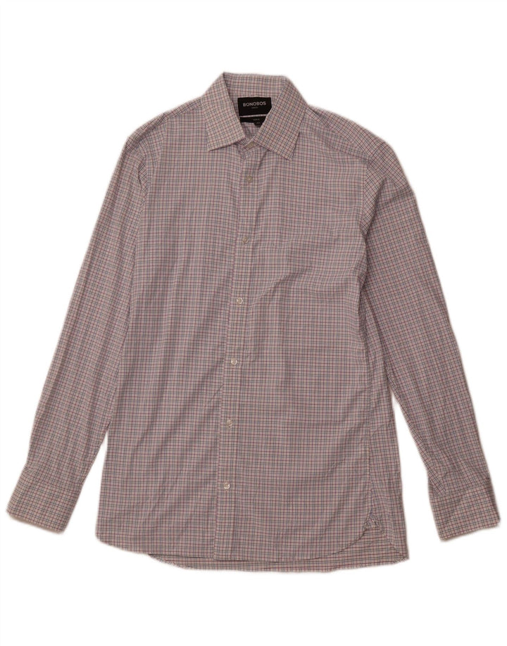 BONOBOS Camisa ajustada para hombre talla 15 1/2 nailon a cuadros rosa mediano