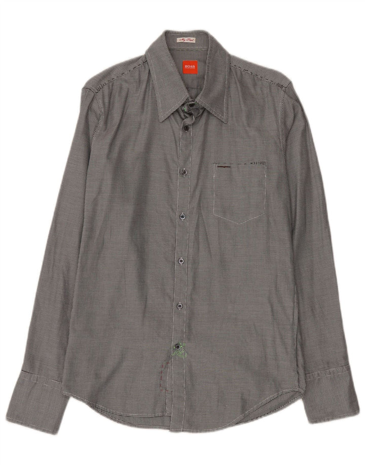 Camisa Hugo Boss Hombre Small Gris Algodón A Rayas