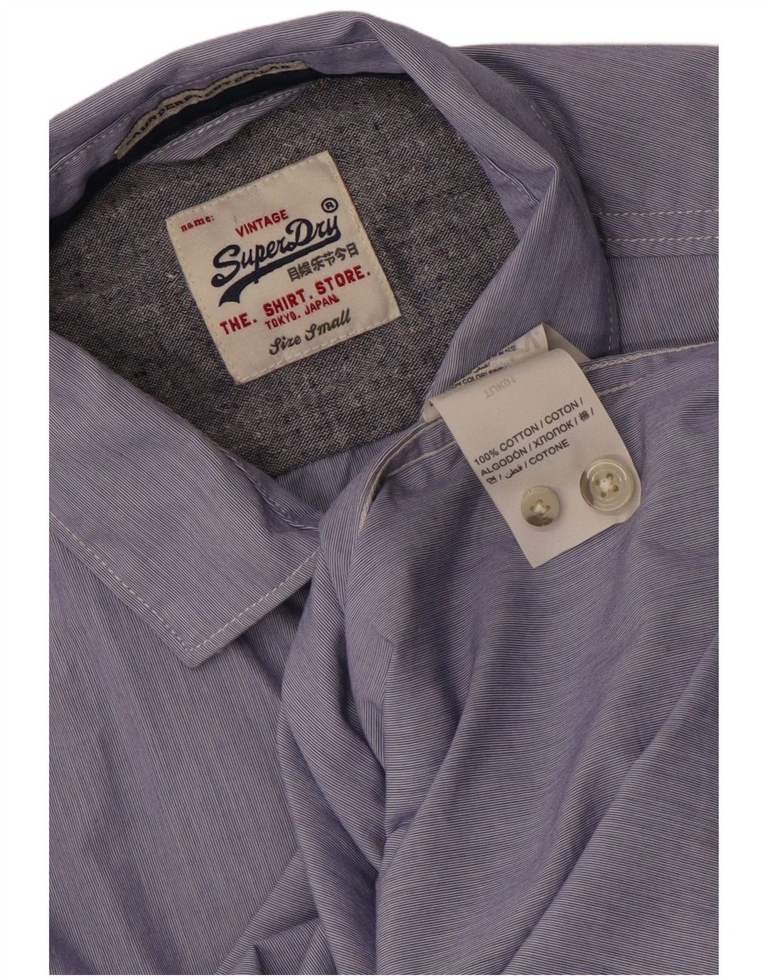 SUPERDRY Hombre Camisa Small Azul Rayas Algodón
