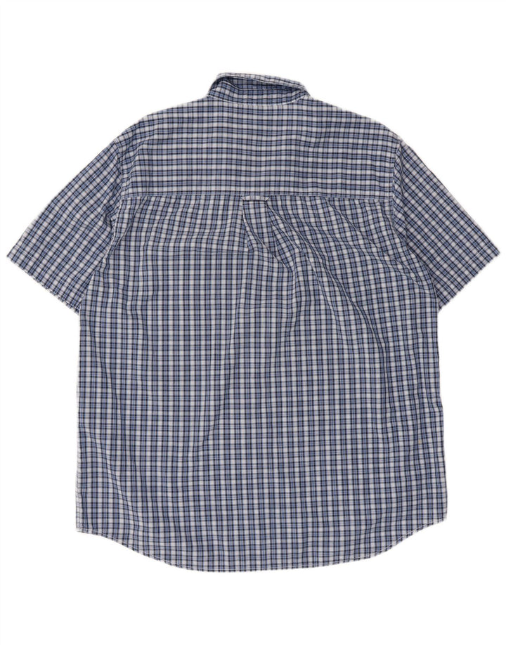 Chaps Camisa de manga corta para hombre de fácil cuidado, algodón a cuadros azul grande