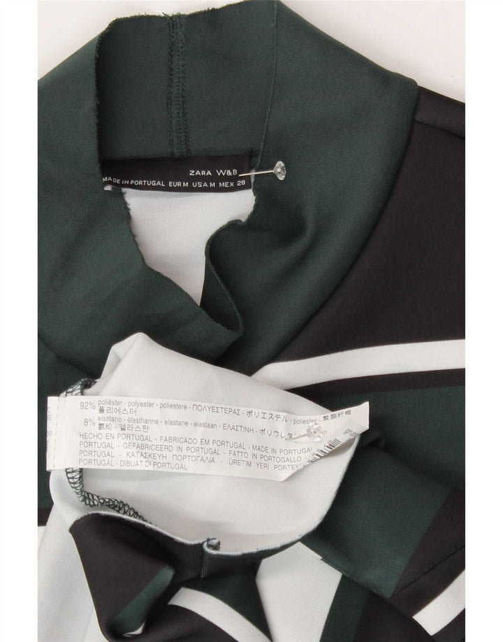 Zara Mujer Blusa Top UK 42 Poliéster Color Block Verde Medio