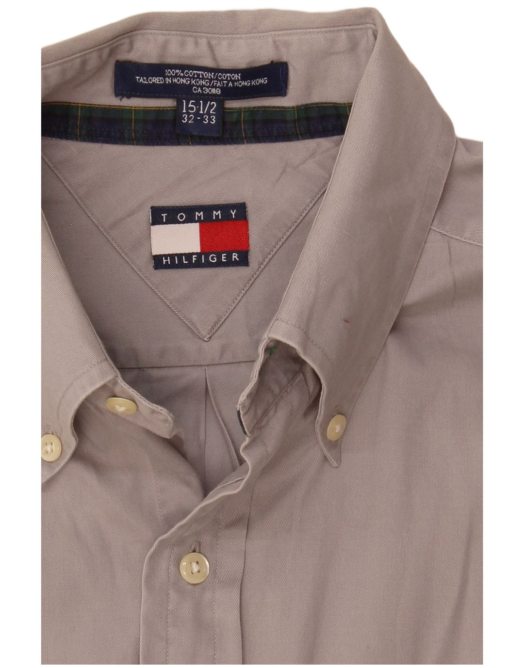 Camisa Tommy Hilfiger para hombre talla 15 1/2 algodón gris medio