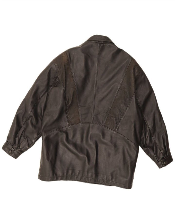 Vintage mujer chaqueta de cuero de gran tamaño Reino Unido 16 cuero negro grande