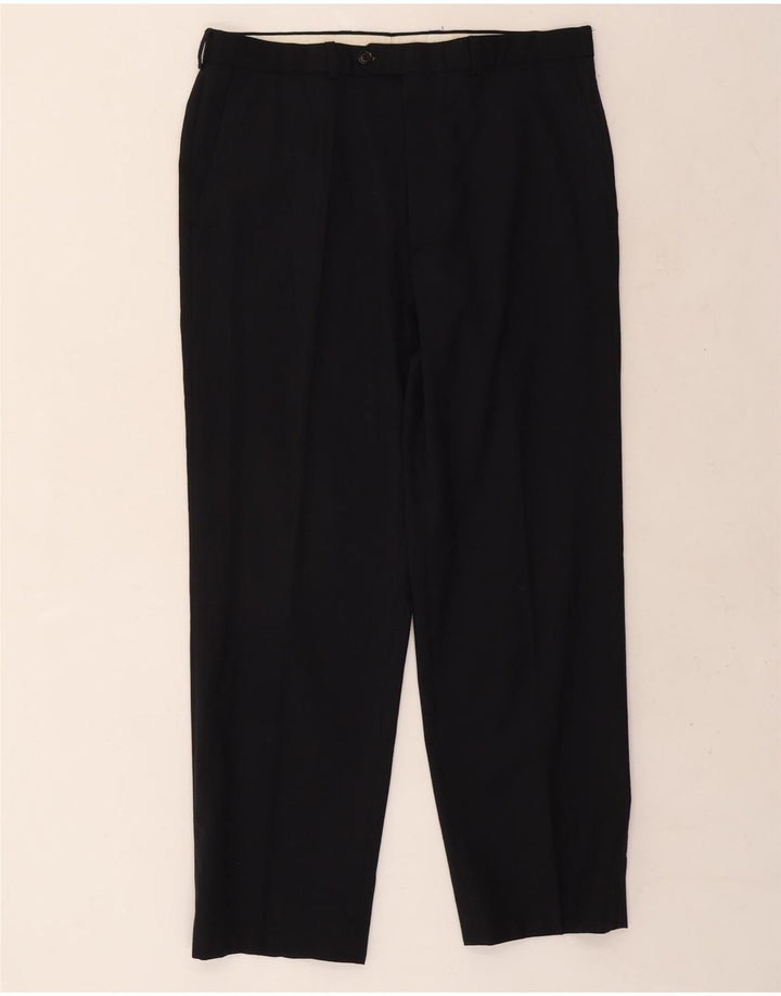 Marks & Spencer Pantalón de traje recto para hombre W34 L29 Lana azul marino