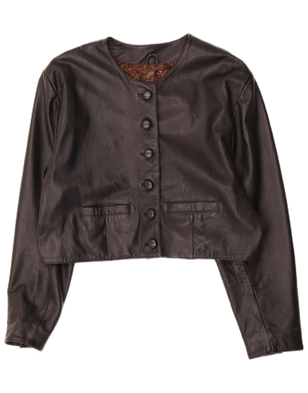 Vintage mujer cuero Bolero chaqueta EU 44 XL cuero negro