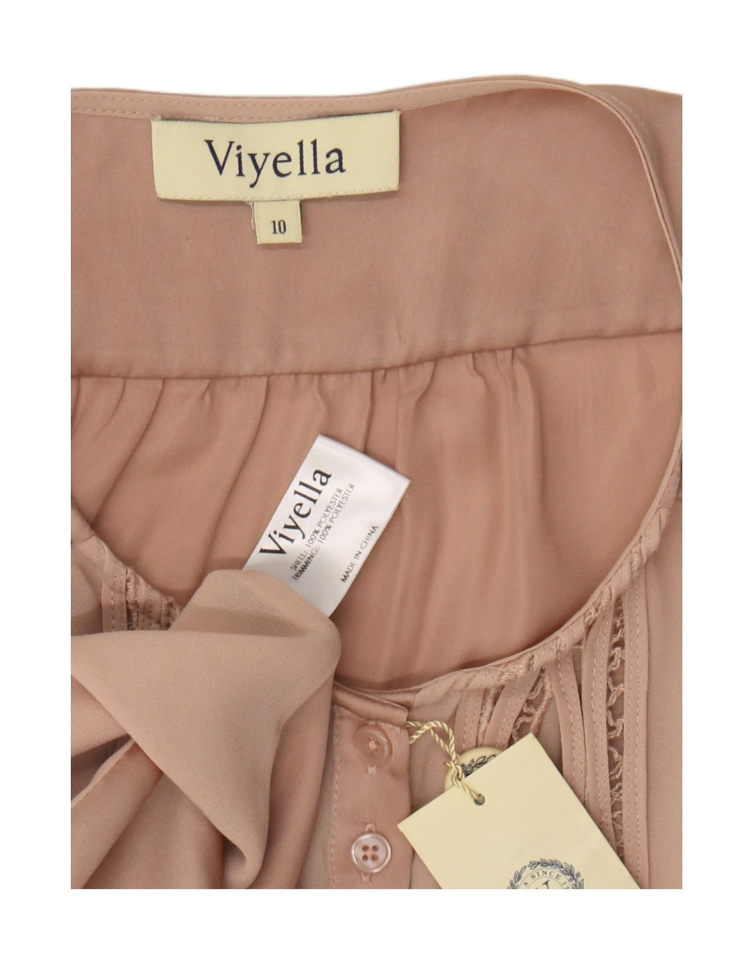 Viyella Blusa camisera con volantes en la parte delantera para mujer UK 10 Small Beige Poliéster