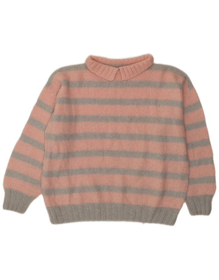 Vintage mujer polo cuello jersey suéter XL rosa rayas